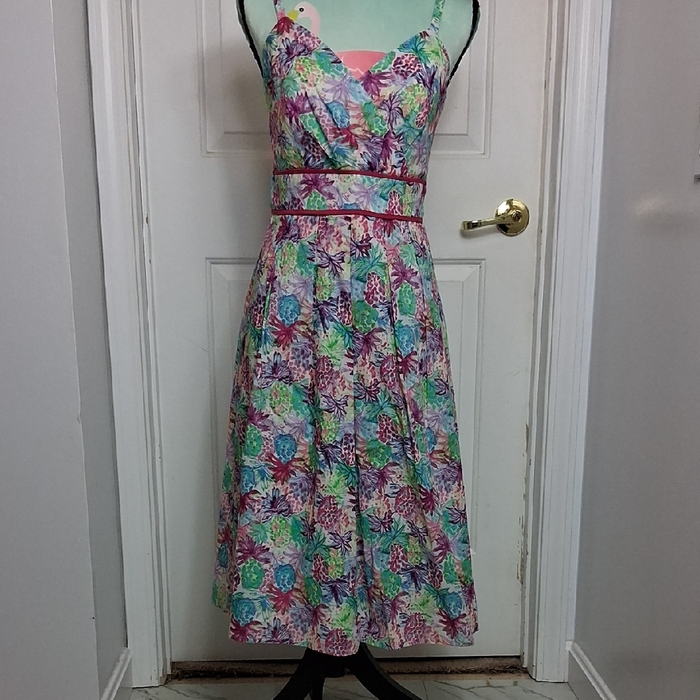 Chetta B Lined Dress with Pink & Green Floral Accents